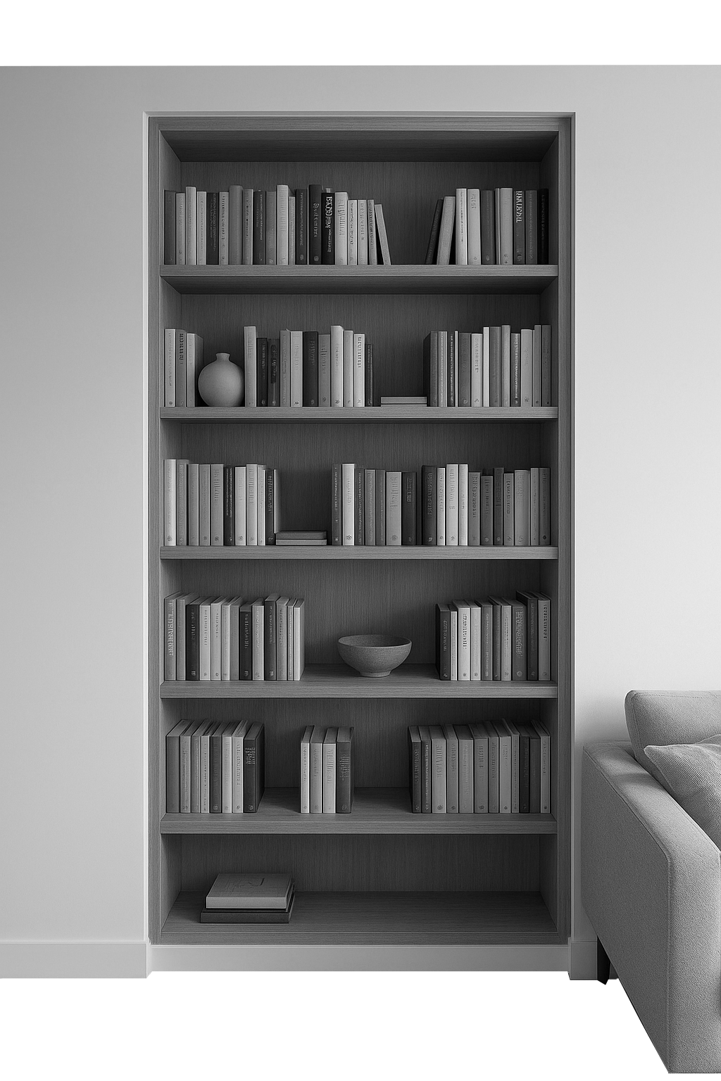 Built-in wall bookshelves